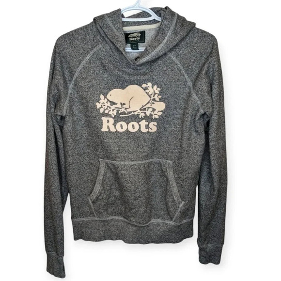 Roots Grey Salt & Pepper Logo Hoodie Women Small - Picture 1 of 7